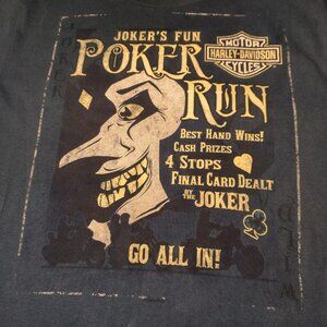 Mountaineer Harley Davidson Batman Joker Run T Shirt Small Blue Motorcycle Biker